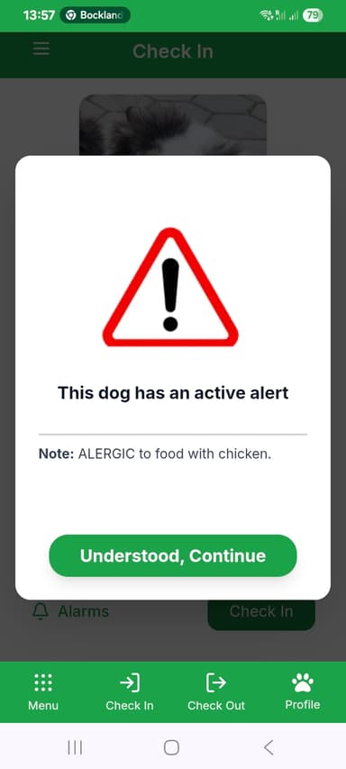 Active alert during check-in in Bockland