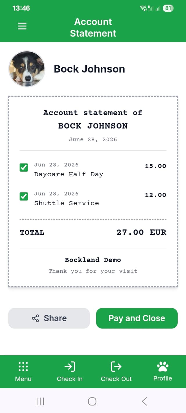 Bock Johnson's account with total due in Bockland