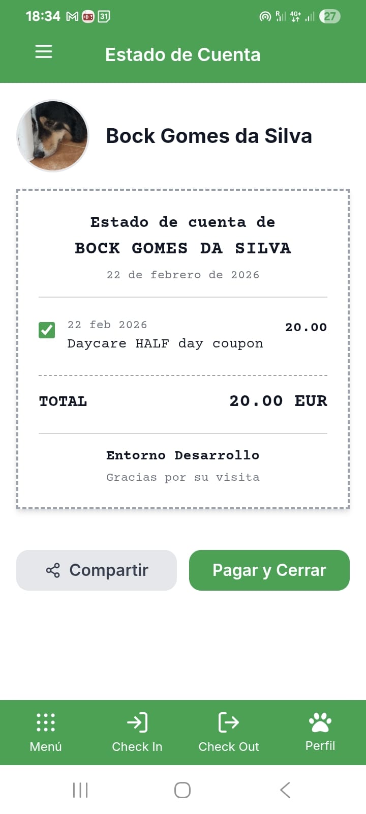 Bockland billing statement for a checked-out dog