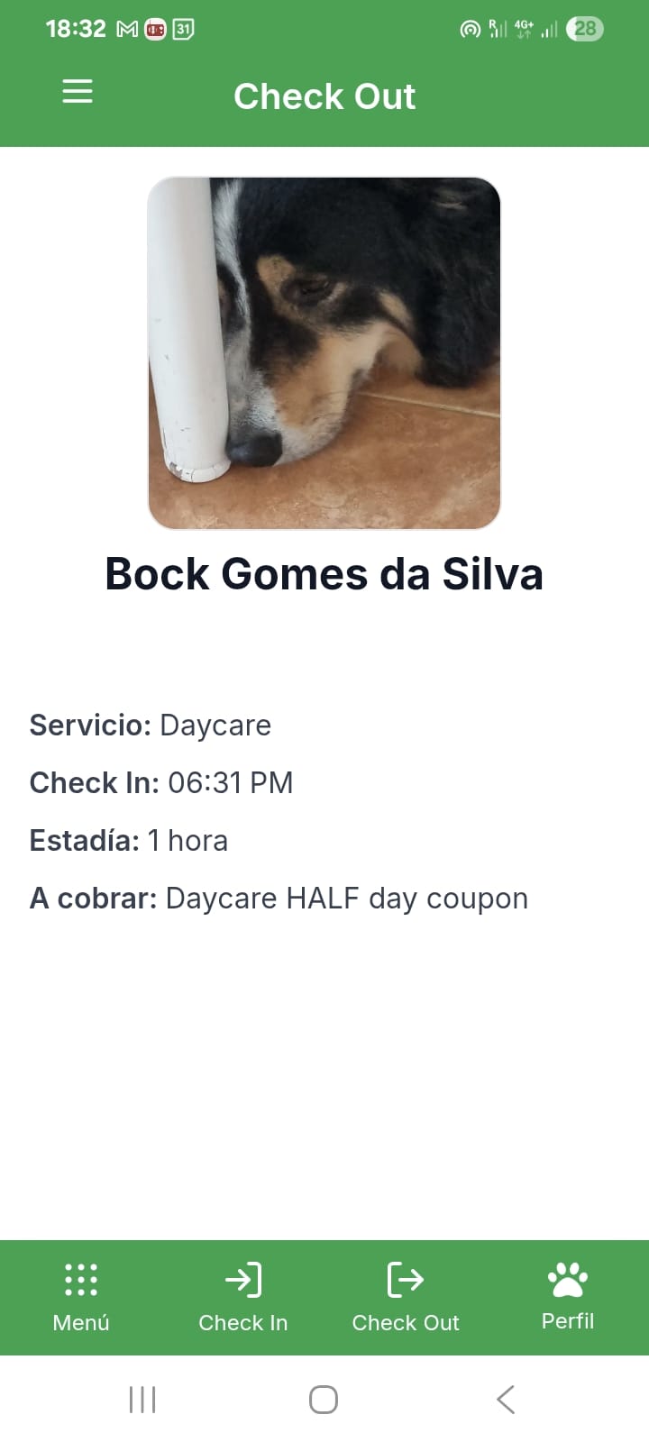 Bockland check-out screen with service and stay details